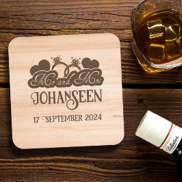 Rustiek hout Mr en Mrs bruidegom trouwgunst Kartonnen Onderzetters