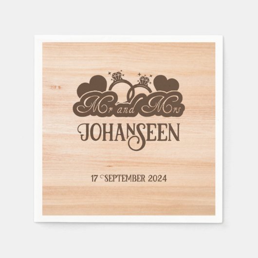 Rustiek hout Mr en Mrs Elegant Boerderij Bruiloft Servet (Voorkant)
