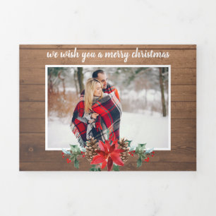 Rustiek hout multi foto Kerstmis Drieluik Wenskaart