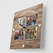Rustiek Hout Nana Papa 4 Foto Grootouder Gift Vierkante Klok (Hoek)