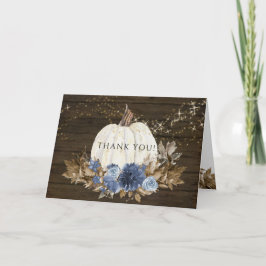 Rustiek Hout Navy Blauwe Bloemen Herfst Pompoen Be Kaart
