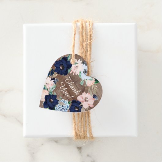 Rustiek Hout Navy & Blush Bloemen Baby shower Favo Bedankjes Labels (In situ)
