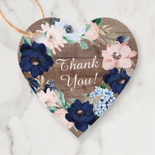 Rustiek Hout Navy & Blush Bloemen Baby shower Favo Bedankjes Labels (Voorkant)