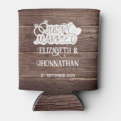 Rustiek hout net getrouwd elegante bruiloft gunste blikjeskoeler (Voorkant)