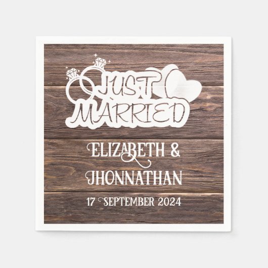 Rustiek hout net getrouwd elegante country bruilof servet (Voorkant)