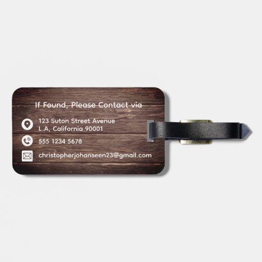 Rustiek hout net getrouwd wit typografie paar bagagelabel (Achterkant horizontaal)