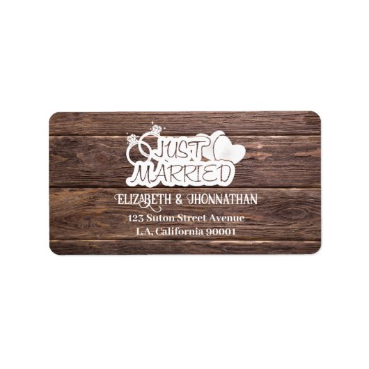 Rustiek hout net getrouwd witte typografie bruilof etiket (Voorkant)