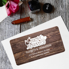 Rustiek hout net getrouwd witte typografie bruilof etiket