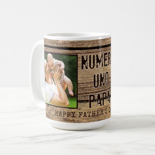 Rustiek Hout NUMERO UNO PAPA Foto Vaderdag Koffiemok (Voorkant links)