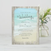 Rustiek Hout Ocean Waves Strand Bruiloft Kaart (Staand voorkant)