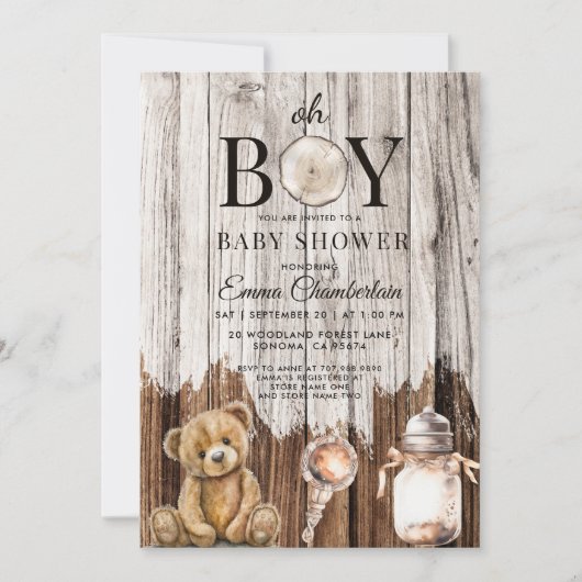 Rustiek Hout Oh Boy Baby shower Uitnodiging (Voorkant)