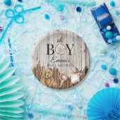 Rustiek Hout Oh Boy Baby shower Uitnodiging Papieren Bordje (Feest)