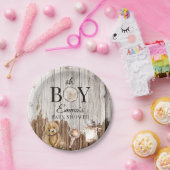 Rustiek Hout Oh Boy Baby shower Uitnodiging Papieren Bordje (Feest)
