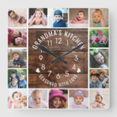 Rustiek Hout Oma's Keuken 16 Fotocollage Vierkante Klok (Voorkant)