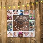 Rustiek Hout Oma's Keuken 16 Fotocollage Vierkante Klok<br><div class="desc">Robuust hout en fotocollage muurklok met de keuken van oma en gekruid met liefdestypografie.</div>