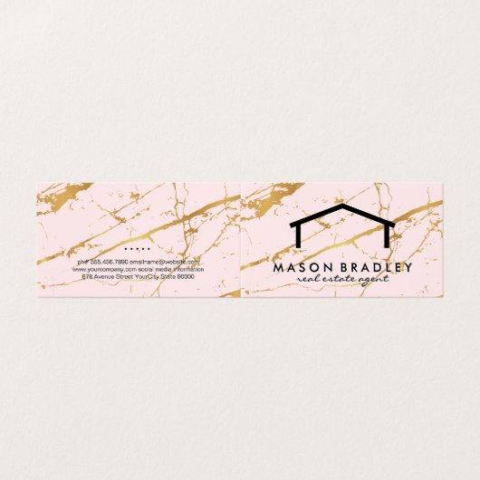 Rustiek Hout / Onroerend goed | Roze Goud Marmer Visitekaartje (Buitenkant ongevouwen)