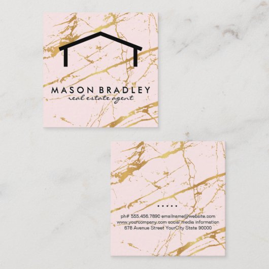 Rustiek hout / onroerend goed | Roze goudmarmer Vierkante Visitekaartje (Voorkant / Achterkant)