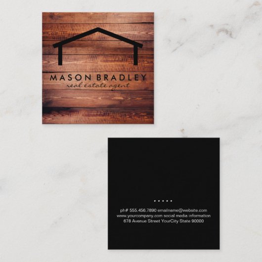 Rustiek hout / onroerend goed vierkante visitekaartje (Voorkant / Achterkant)
