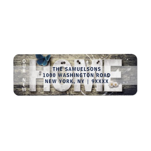 Rustiek Hout Ons Nieuwe Huis Moving Retouradres Etiket (Voorkant)