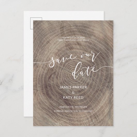 Rustiek hout opslaan de datum briefkaart (Voorkant / Achterkant)