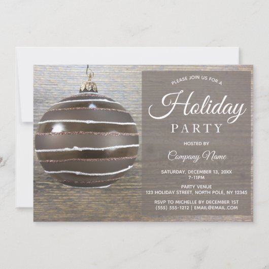 Rustiek Hout Ornament Corporate Holiday Party Kaart (Voorkant)