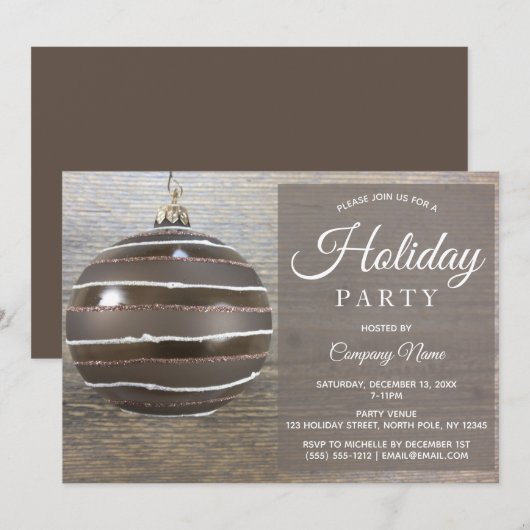 Rustiek Hout Ornament Corporate Holiday Party Kaart (Voorkant / Achterkant)