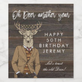 Rustiek hout oud hert 50e verjaardag feestfles wijn etiket (Enkel label)