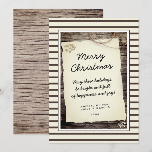 Rustiek Hout Oud Papier Script Prettig Kerstfeest Feestdagenkaart (Voorkant / Achterkant)