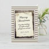 Rustiek Hout Oud Papier Script Prettig Kerstfeest Feestdagenkaart (Staand voorkant)