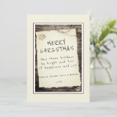 Rustiek Hout Oud Papier Script Prettig Kerstfeest Feestdagenkaart (Staand voorkant)