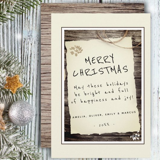 Rustiek Hout Oud Papier Script Prettig Kerstfeest Feestdagenkaart