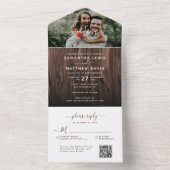 Rustiek Hout Outdoor Wedding RSVP QR Code All In One Uitnodiging (Binnen)