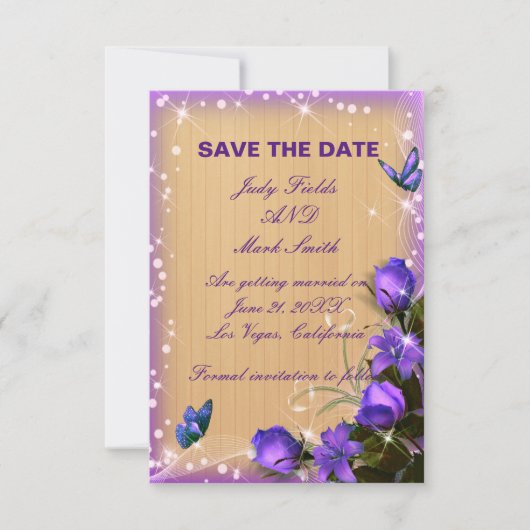 Rustiek Hout Paarse Bloemen Save The Date Kaart (Voorkant)