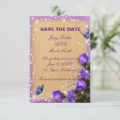 Rustiek Hout Paarse Bloemen Save The Date Kaart (Staand voorkant)