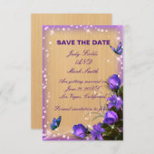 Rustiek Hout Paarse Bloemen Save The Date Kaart (Voorkant / Achterkant)