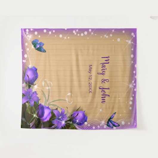 Rustiek Hout Paarse Bloemen Vlinder Achtergrond Wandkleed (Voorkant (horizontaal))