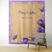 Rustiek Hout Paarse Bloemen Vlinder Achtergrond Wandkleed (In situ)