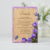 Rustiek Hout Paarse Bloemen Vlinder Trouwdetail Informatiekaartje (Staand voorkant)