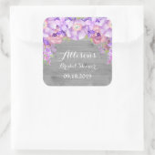 Rustiek Hout Paarse Bloemen Vrijgezellenfeest Favo Vierkante Sticker (Tas)