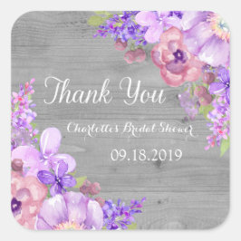 Rustiek Hout Paarse Bloemen Vrijgezellenfeest Favo Vierkante Sticker