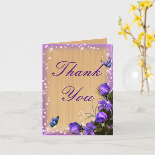 Rustiek hout Paarse bloemenvlinder dank u Kaart (Gele Bloem)