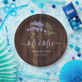 Rustiek Hout Paarse Lavendel Mr en Mrs Wedding Papieren Bordje (Feest)