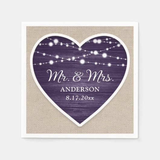 Rustiek Hout Paarse Mr en Mrs Wedding Servet (Voorkant)