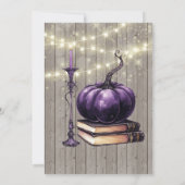 Rustiek hout Paarse pompoen kaars bruiloft Kaart (Achterkant)