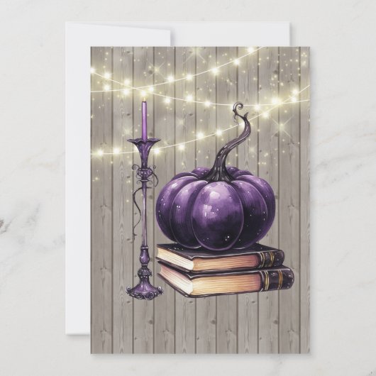 Rustiek hout Paarse pompoen kaars bruiloft Kaart (Achterkant)