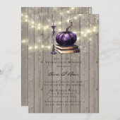 Rustiek hout Paarse pompoen kaars bruiloft Kaart (Voorkant / Achterkant)