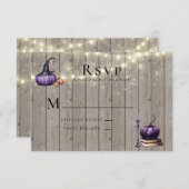 Rustiek hout Paarse pompoen kaars bruiloft RSVP Kaartje (Voorkant / Achterkant)
