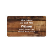 Rustiek Hout Paren Foto Land Trouwadres Etiket (Voorkant)