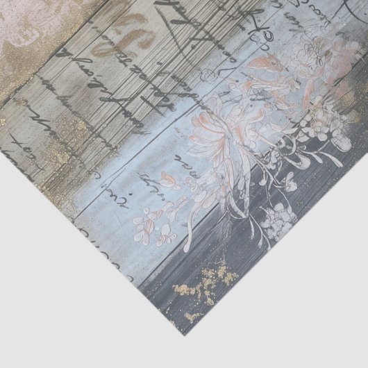 Rustiek hout, Pastel Bloemen Decoupage Tissuepapier (Detail)