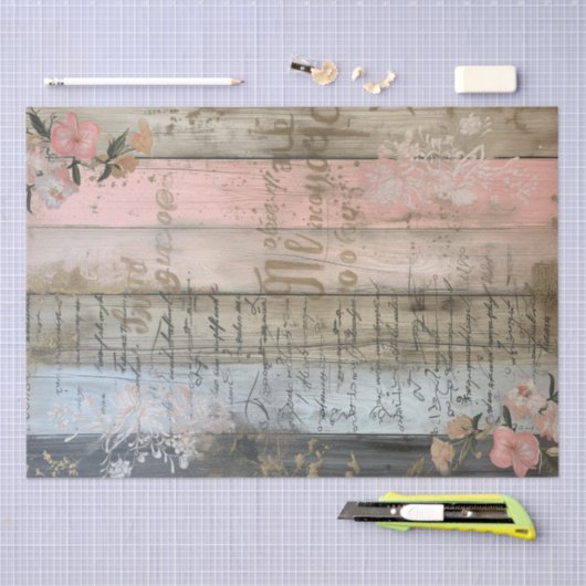 Rustiek hout, Pastel Bloemen Decoupage Tissuepapier (Craft)